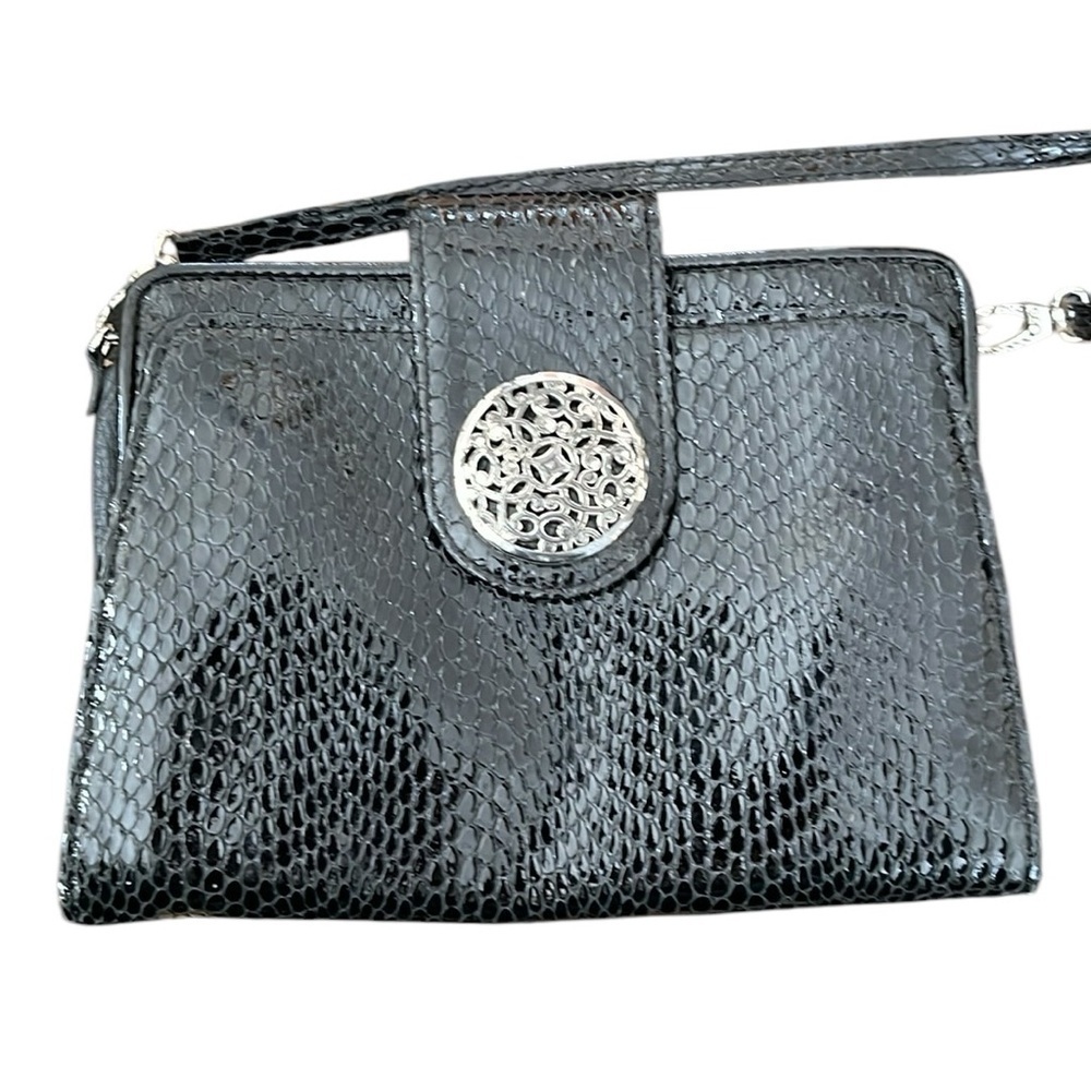 Brighton Octavia Black Faux Snakeskin Crossbody Purse